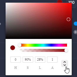 Capture d'écran montrant selecteur de couleur hsla dans CartoVista lors de modification le style des couches de polygones
