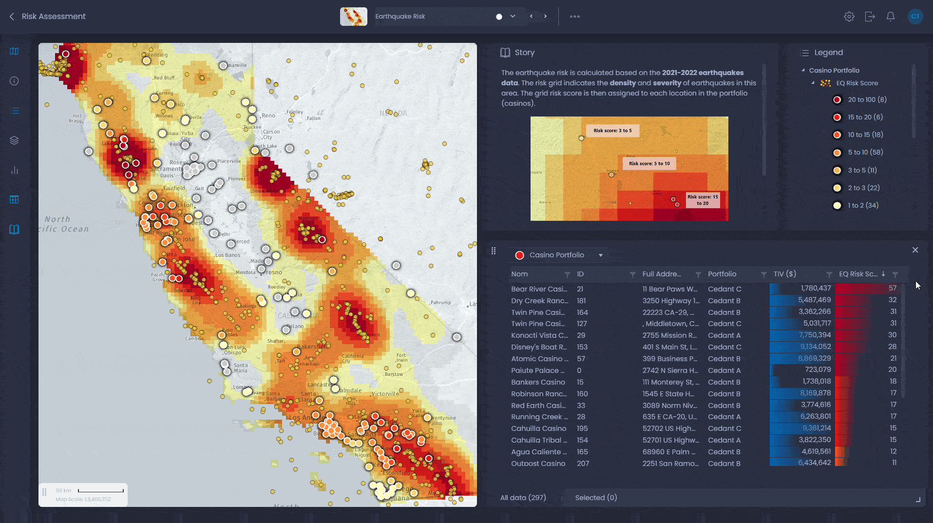 Catastrophe Risk Analysis - interactive map demo in CartoVista