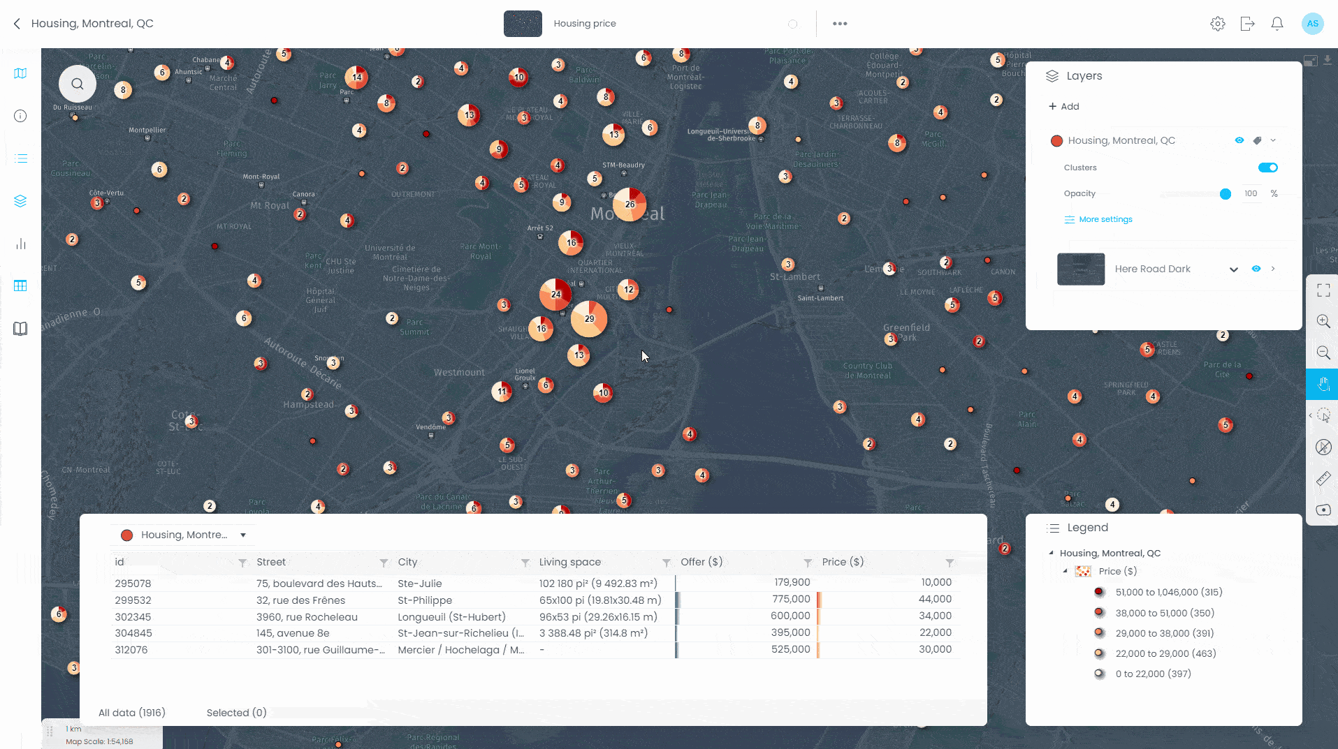 Évaluation des opportunités d'investissement - interactive map demo in CartoVista