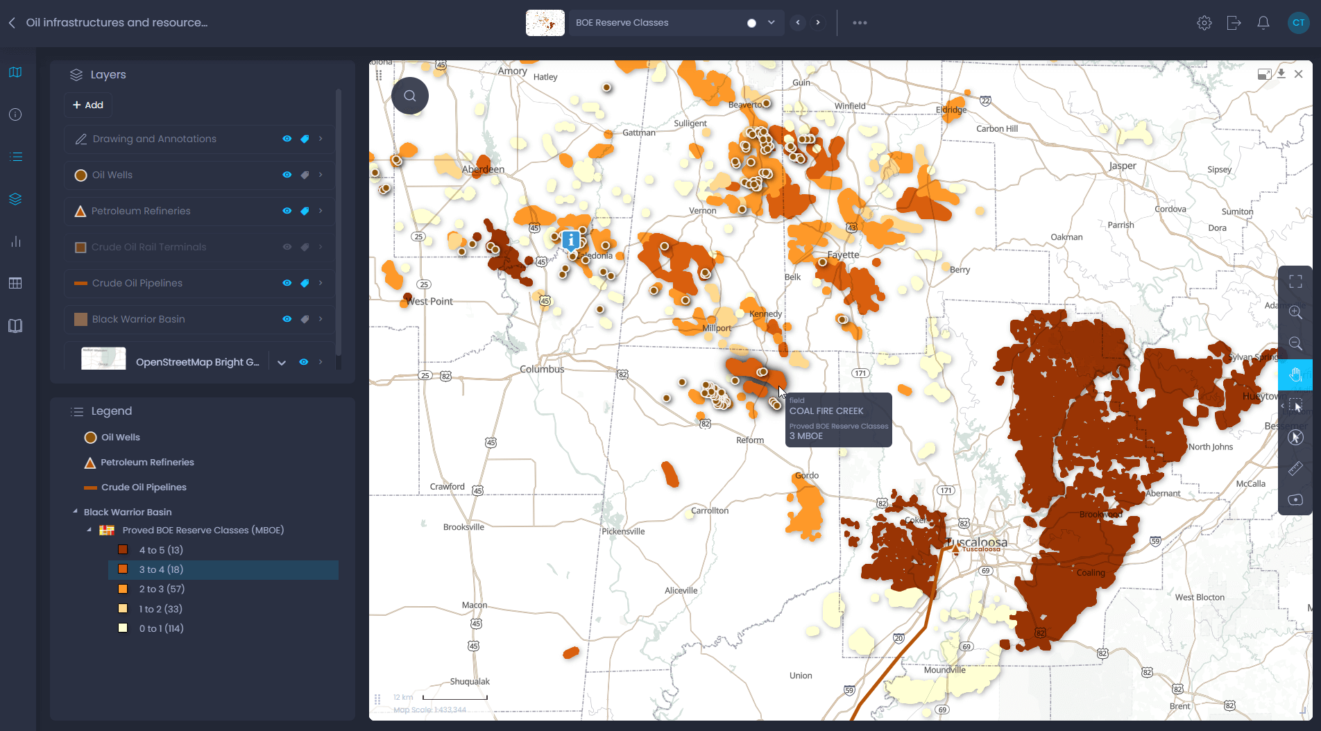 CartoVista map for energy, mining and utilities