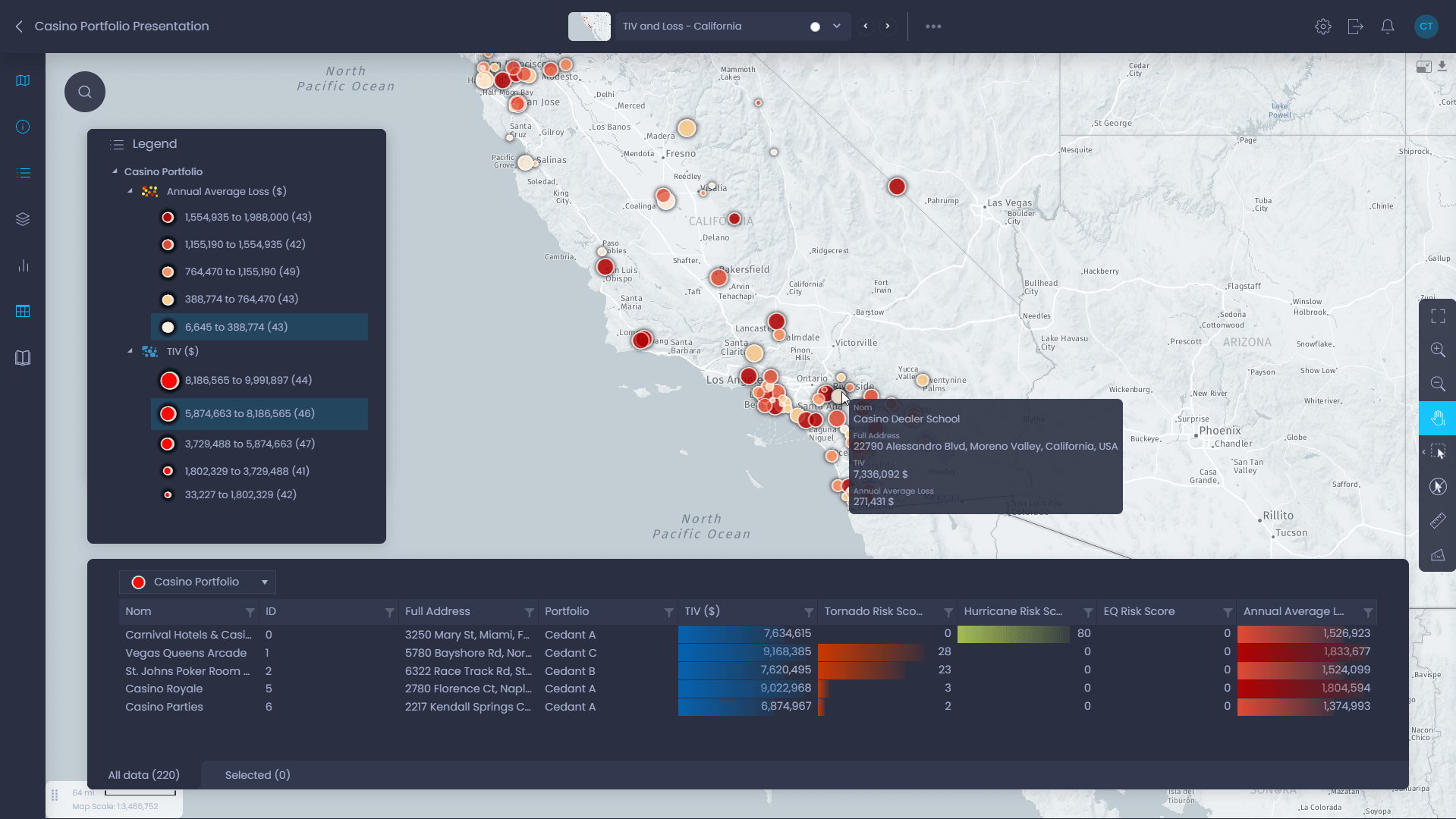 CartoVista risk and portfolio map for insurance