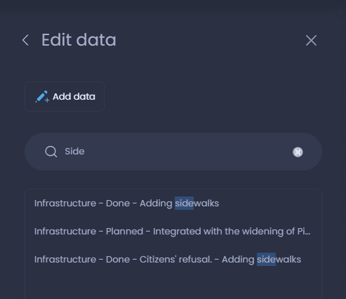 Data Editing - Selecting feature to edit