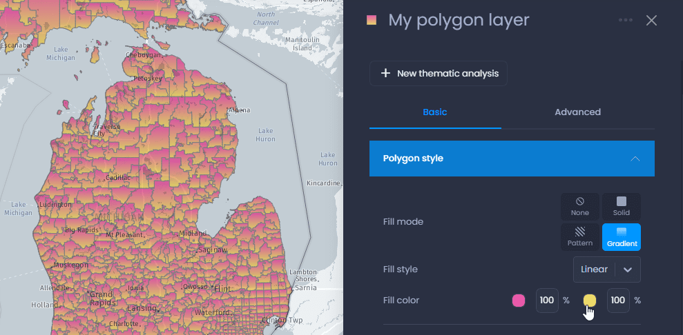 polygon layer properties gradient color
