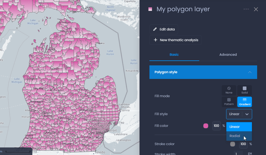 polygon layer properties gradient style
